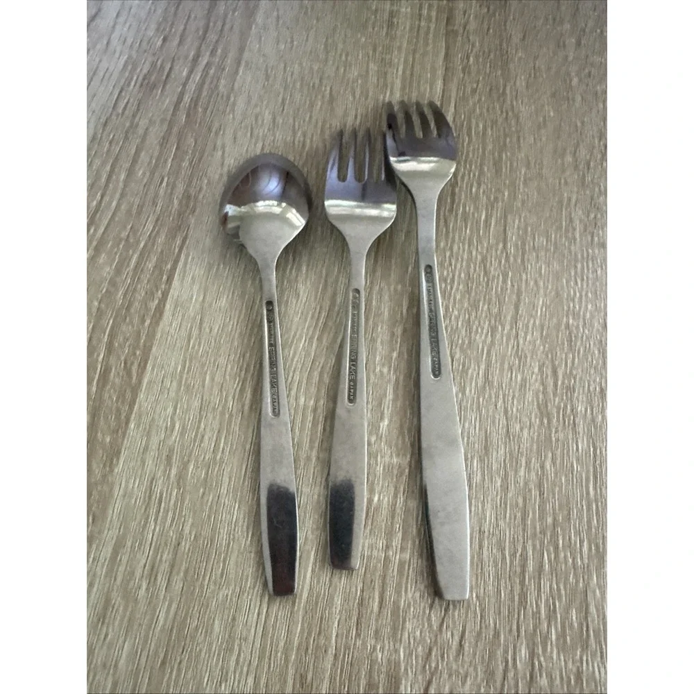 Vintage Spring Lake Japan Stainless Steel Teaspoon Large Fork And Small Fork